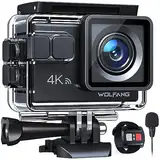 WOLFANG GA100 Action Cam 4K 20MP Unterwasserkamera WiFi 40M wasserdichte EIS Bildstabilisator Helmkamera 170°Weitwinkel Camcorder (Externem Mikrofon, 2.4G Fernbedienung, 2 Akkus und Zubehör Kit)