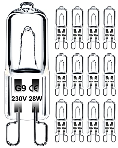 Jaenmsa G9 Halogen Leuchtmittel, Halogen g9 28w, Halogen stiftsockellampe g9, Backofen Backofenlampe 28w 300 Grad, Dimmbar Warmweiß 336lm Glühbirne für Mikrowellen Herd Deckenleuchten, 12er Pack