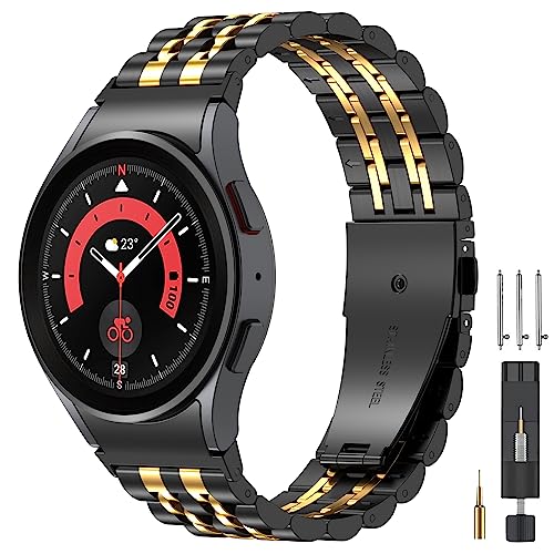 EZMVZKU Edelstahl Armband Kompatibel mit Samsung Galaxy Watch 6/5/4 40mm 44mm/Galaxy Watch 4/6 Classic 42mm 46mm 43mm 47mm, 20mm No Gap Metall Uhrenarmbänder für Galaxy Watch 5 Pro-blackgold