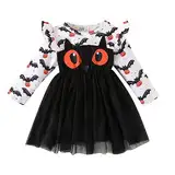 Kinder Kleinkind Baby Mädchen Halloween Kleid Langarm Kürbis Fledermaus Print Tutu Kleid Halloween Outfit Kleidung Pumpkin Halloween Party Kürbiskostüm (Black, 2-3 Years)