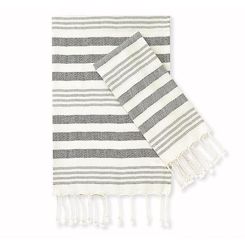 Folkulture Handtücher für Badezimmer, 2er Set Dekorative Handtücher mit Aufhängeschlaufe, 100% Baumwolle Türkische Handtücher Set oder Boho Handtücher für Küche 40,6 x 76,2 cm (Fiji - Grau)