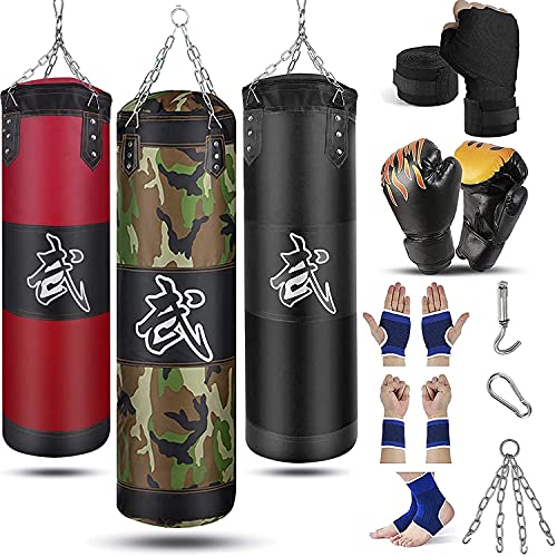 Prorobust Schwerer Boxsack für Erwachsene Jugendliche Kinder Ungefüllter Boxsack Set mit Boxhandschuhen, Wraps, Kette, Deckenhaken für MMA, Kickboxen, Muay Thai, Karate, Taekwondo