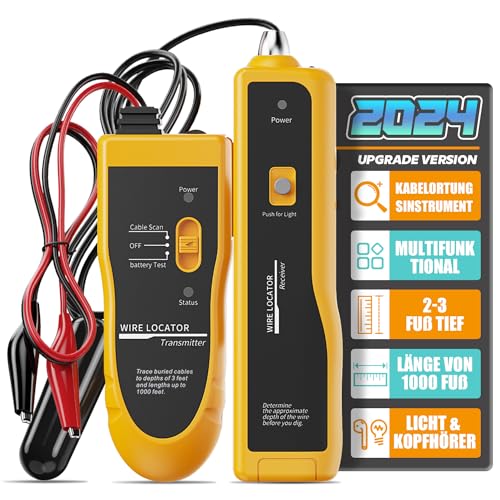 YGGYM Erdkabel-Suchgerät, Kabelsuchgerät mit Kopfhörer, Kabeltester für Hundezaunkabel Drähte zur Bewässerungssteuerung (Yellow)