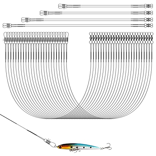 40 Stücke Angelvorfächer Set, Stahlvorfächer, 15 20 25 30 cm Vorfach mit Wirbel, hochwertige Edelstahl Vorfächer für Salzwasser Und Süßwasser Edelstahldraht mit Swivel Snaps…