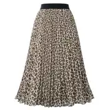 Eleganter Midirock für Damen, Faltenrock in A-Linie mit hoher Taille, knielanger Rock für Mädchen, Kaffee, Leopard, L