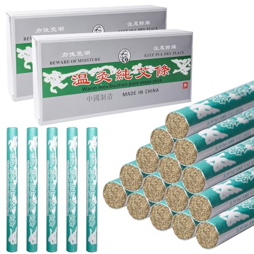 20 Stück Rauchfreie Moxa Rollen, Moxa Zigarren, Reine Natürliche Moxa-Sticks, Moxibustion Column Stick, 5 Jahre alte Moxa-Wärmestreifen für Moxa Massagetherapie Behandlung Lindert Körperschmerzen
