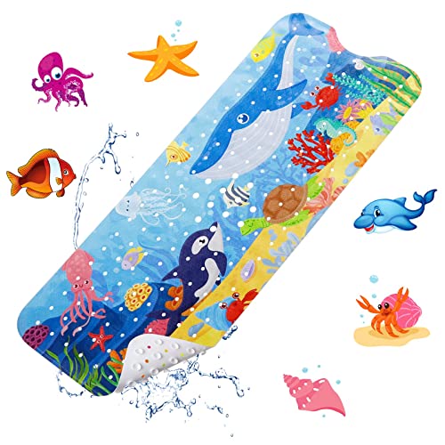 YOCOLE Badewannenmatte Kinder, 100x40cm Duschmatte Badematte Rutschfest, Antirutschmatte Badewanne Dusche Badewanneneinlage, BPA-frei PVC Bath Mat mit Saugnäpfen, Schimmelresistent & Maschinenwaschbar