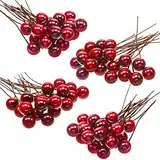 Künstliche Holly Beeren, 100 Stück Mini 10 mm Gefälschte Beeren Dekor auf Draht für Weihnachtsbaum Dekoration Blumenkranz DIY Handwerk Verwenden (Weinrot)