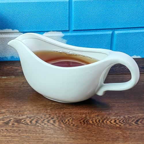 Sauciere aus Porzellan mit tropffreiem Ausgießer, 710 ml, weiße Sauciere - perfekt zum Servieren von heißer Soße, Soße oder Dressing