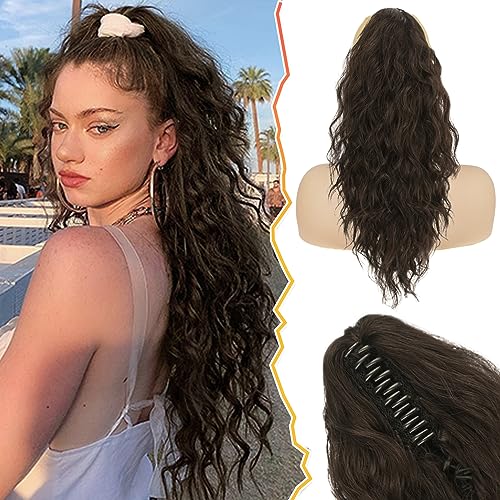 BARSDAR Klauen Clip Pferdeschwanz Verlängerung, 45 cm Lange Lockige Wellige Clip in Pferdeschwanz Haarverlängerungen Natürliche Synthetische Haarteile Ponytail Extension für Frauen