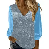 Glitzer Oberteil Damen V-Ausschnitt - Bluse Festlich Elegant Glitzerndes Bluse Festliches Oberteil Eleganter Glitzerbluse Modische Tops Longsleeve Vintage Langarmshirt Neujahrsgeschenke Klein