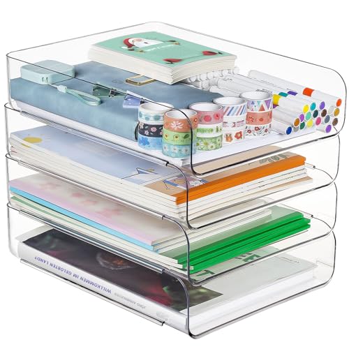 Greentainer 4-Stöckige Ablagekorb für A4, Dokumentenablage aus PET Kunststoff, Stapelbare Schreibtisch Organizer Briefkorb, Briefablage,A4-Papierablage für Zuhause,Büro,Schule(4pcs Transparent)