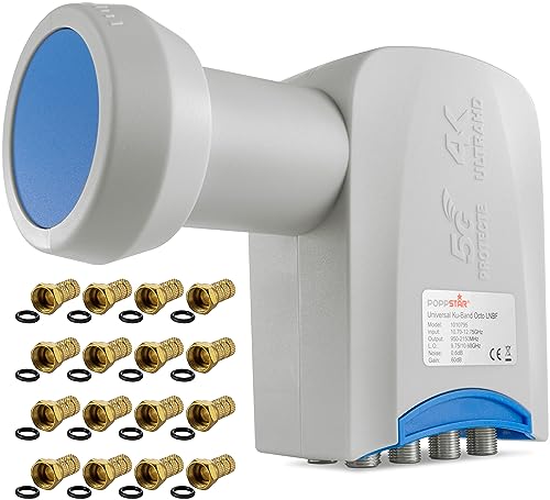 Poppstar Octo LNB 8-Fach LNC Set mit 16x F-Steckern für Kabel Sat Satellitenschüssel 8 Teilnehmer (digital, 4K, Full HD, 4k UHD, 3D TV)