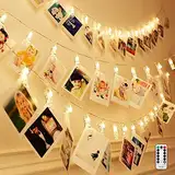 Adurei 5 m/16.4ft 50 LED Fotoclips Lichterkette mit Fernbedienung Akku Aufladung 8 Modi Beleuchtung für Fotos für Party Innen/Außen (warmweiß)