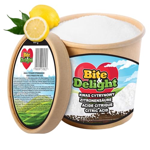 Bite & Delight Zitronensäure Pulver - Lebensmittelqualität - für Küche und Haushalt - Kalkentferner und Reinigungsmittel, Putzmittel - für Limonaden, Fruchtsäfte - Backen, Kochen - 750 ml