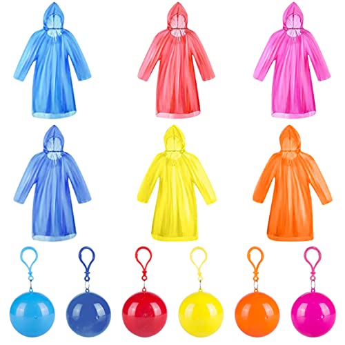 MEIYIDAY Regenponcho Einweg, 6 Stück Bunt Notfall ,Regencape Poncho, Regenmäntel für Mann,Frau,Outdoor, Camping, Festivals, Gartenarbeit