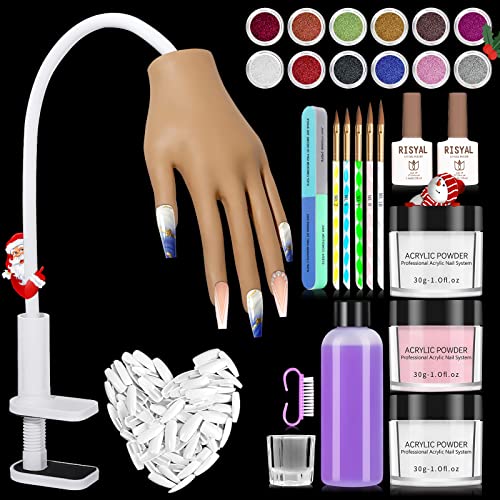 Yokilly Übungshand für Nageldesign: Flexibel Nägel Übungshand mit 100 Stück Nagelspitzen - 30G Acryl Nagelset für Anfänger - Professionelle Übungshand für Gelnägel Nagel Hand Übungsmodell