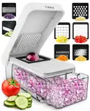 Gemüseschneider Mandoline Gemüsehobel - Gemüse Schneider Gurkenhobel Zwiebelschneider Kartoffelschneider Obstschneider - Reibe für Gemüse und Käse - Julienneschneider (7-in-1 Kompakt Weiß)