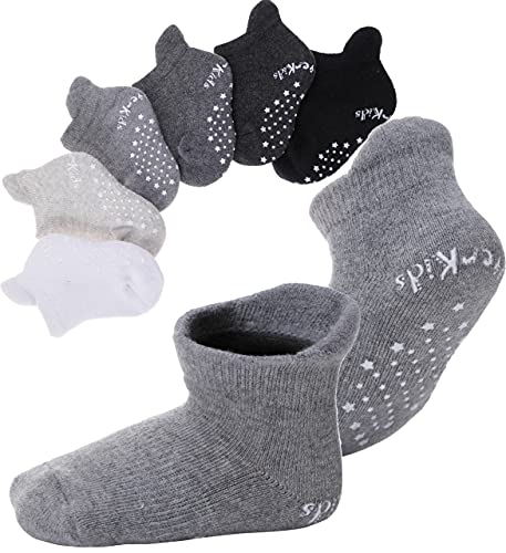 EBMORE Stoppersocken Kinder Baby Warme Antirutsch Dicke Socken für Jungen Kleinkinder Mädchen Anti Rutsch Baumwolle Geschenk Babysocken Weihnachtssocken (Sortiertes Grau(6 Paare),1-3 Jahre)