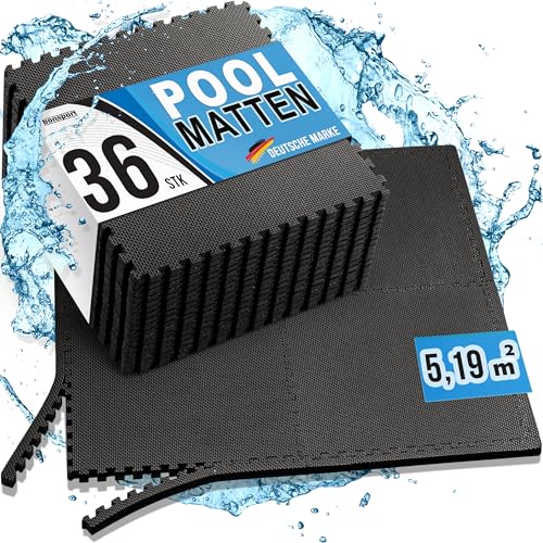 bonsport Pool Unterlegmatte Poolmatte 36 Stück - Bodenschutz Matte für den Pool/Planschbecken - Bodenfolie Bodenmatte Poolunterlage Bodenschutz schwarz