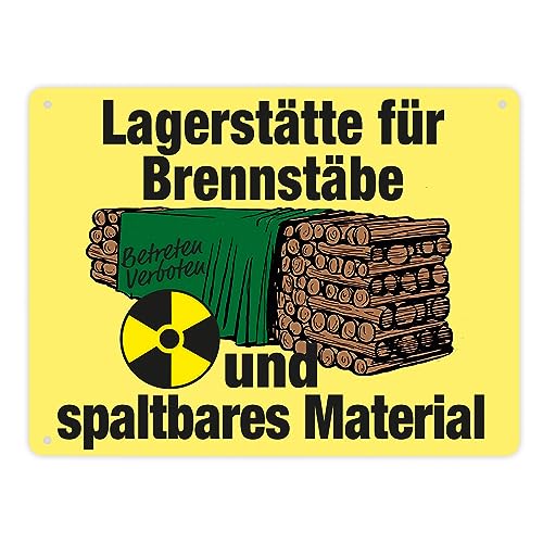 Lagerstätte für Brennstäbe - Brennholzlager Metallschild XL in 21x28 cm in Gelb für Menschen die Holz für den eigenen Ofen lagern und Witze über AKW lustig finden Atomkraftlager