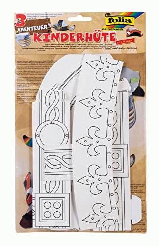 folia 23308 - Kinderhüte Abenteuer, aus Pappe, 3 Stück in verschiedenen Formen, weiß, zum selbst Bemalen und Gestalten, für Kinder, Jungen und Mädchen, ideal für Kindergeburtstage und Partys