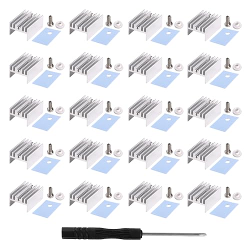 VooGenzek 20 Stücke TO-220 Kühlkörper und Isolator/Montagesets, Kühlkörper + Schraube + Unterlegscheibe + Isolierer gummiertes Silikon, für TO-220 MOSFET-Transistor, 20x15x10 mm