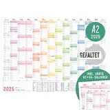 Häfft® Wandkalender 2025 A2 gefalzt (59,4 x 42 cm) "Rainbow" Wandplaner mit Ferien- und Feiertags-Übersicht, inkl. gratis A3 + A4 Kalender - nachhaltig & klimafreundlich