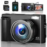 4K Digitalkamera 48MP Autofokus Kamera Fotokamera mit 180° Flip Screen, 16X Digital Zoom Kompaktkamera Fotoapparat mit 32GB Karte, Ladestation, 2 Batterien für Teenager, Anfänger, Erwachsene