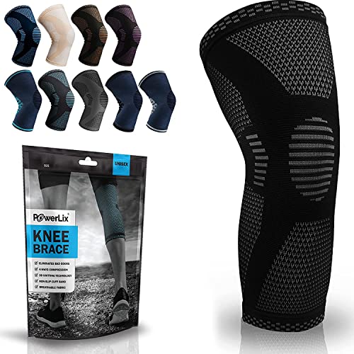 POWERLIX Kniebandage für Damen/Männer, Kompression Kniestütze für Meniskusriss, Arthritis, Linddert Kniescherzen, ACL, Laufen, Gewichtheben, Basketball, Volleyball, Sport, Schwarz, L