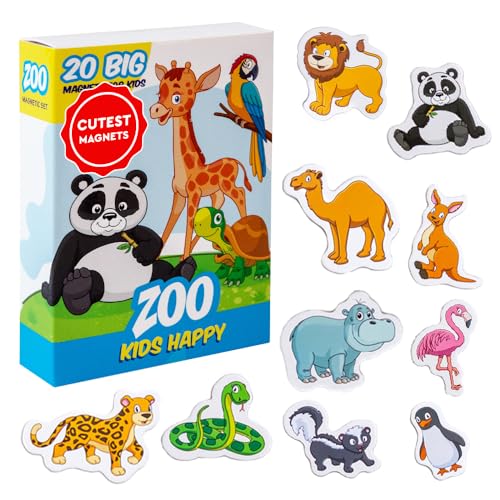 Magdum 20 Glücklicher Zoo Magnete Kinder für magnettafel - Magnet Spielzeug - Kühlschrankmagnete - Kühlschrank Magnete Set -Spielzeug - Lernspiele ab 3 Jahre