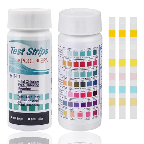 150Pcs Pool Teststreifen 6 IN 1 PH Teststreifen Pool Wasser Teststreifen Pool Tester Chlor Teststreifen für Pool Messstreifen Gesamthärte,Freiem Chlor,Brom,Gesamtchlor,Alkalität und PH-Wert