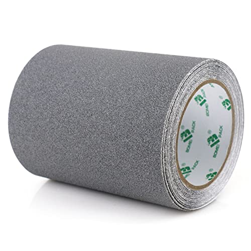 BOMEI PACK Antirutsch Klebeband Streifen mit Selbstklebend, 15cm x 5m Treppe Stufen Band Kleber rutschfest Klebeband, Hohe Traktion für innen- und Außenbereich Silber/Grau Wasserfest (15cmx5m)