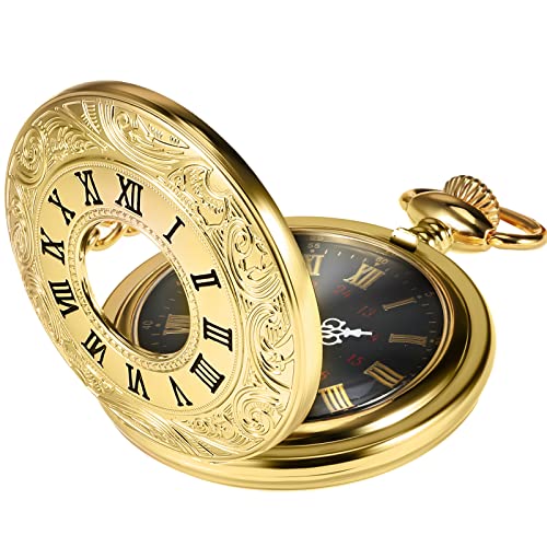 HICARER Vintage Gold Taschenuhr Stahl Herrenuhr mit Kette