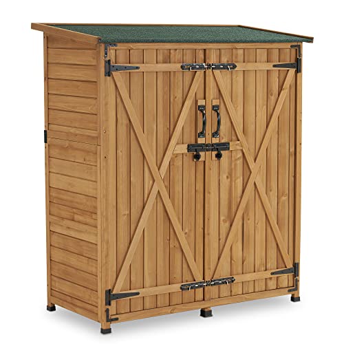 M MCombo Gartenschrank Holz Wetterfest, Klein Outdoor Gartenhaus Gerätehaus, für Außenbereich & Balkon & Terrasse, 122×60×137cm, 0707 (Natur)