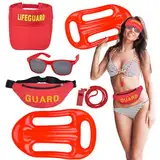 xinrongda 5 Stück Baywatch Kostüm, Lifeguard Kostüm, Rettungsschwimmer Zubehör Kit, Hut, Gürteltasche, Sonnenbrille, Schwimmboje, Baywatch Kostüm, Fancy Dress Kostüm für Frauen Männer Party