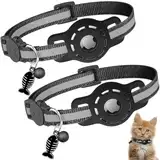 Diyife Airtag Katzenhalsband, [2er Pack] Reflektierend GPS Leichte Tracker Katzenhalsbänder mit Airtag Hülle, Schnellverschluss, Glöckchen, 20-33 cm Verstellbar für Katzen Kitten, Schwarz