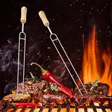 Grillspieße Barbecue Skewers,Grillspieße Edelstahl Grill Gabel mit Holzgriff U-förmigen Holz ABS Griff BBQ Grill Braten Nadel Röstgrillstäbchen-Kit Spieße Gabeln für Outdoor Picknick Camping Grill