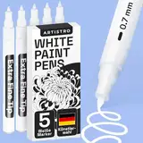 5 Weiße Acrylstifte für Steine, Zeichenstifte, Felsmalerei, Keramik, Glas, Holz, Reifen, Stoff, Metall, Leinwand, DYI, 5-er Set Acrylfarbe Permanent Marker Weiß auf Wasserbasis mit Extra-Feiner Spitze