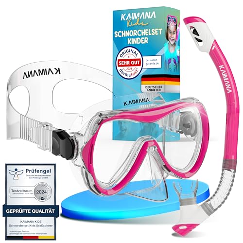 Das Neue KAIMANA® SeaExplorer Schnorchelset Kinder + Tragetasche, Taucherbrille mit Schnorchel, Taucherbrille Kinder, Alternative zur Schnorchelmaske Kinder, Taucherbrille mit Stoffband/Silikonband
