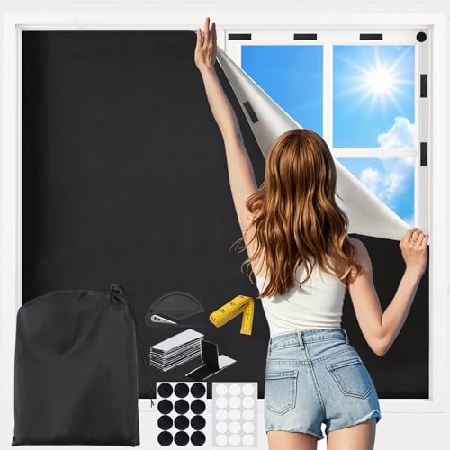 Aukimo Fenster Verdunkelung, 130x145cm verdunkelungsrollo ohne Bohren, Tragbare dachfenster verdunklungsstoff Verdunkelungsfolie, Sonnenschutz Dachfenster Verdunklung Abnehmbar für Urlaub Fenster