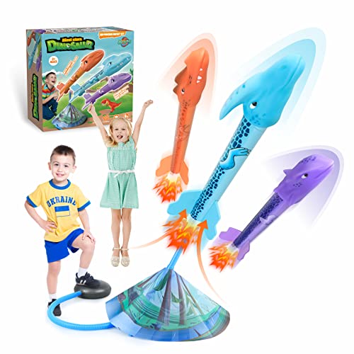 Kiztoys Dinosaurier Spielzeug Fußpumpe/Raketen Weiches Gummi Mit 3 Schaumraketen ab 3 4 5 6 7 8 Jahren Outdoor Spielzeug - Geschenke & Spielzeug für Kinder,Geeignet für Jungen und Mädchen