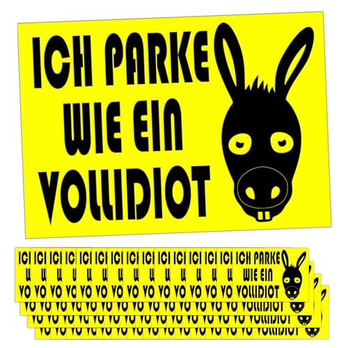 GamesMonkey® - Aufkleber - 50 Stücke + 10 BONUS - Parken wie ein Esel - 10 X 7 CM - Park Idiot Falschparker - für den Außenbereich (COL003)