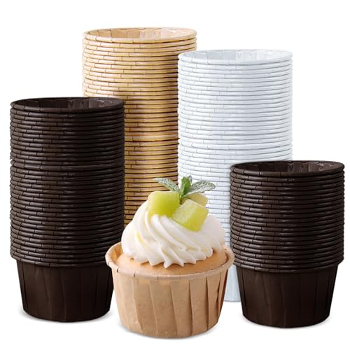 Tekenewbse 150 Stück Muffinförmchen Papier, Einweg Backbecher Muffin Cupcake Formen Förmchen für Weihnachten, Hochzeit, Geburtstag, Party, Weihnachts Backförmchen Papier in Weiß, Braun, Dunkelbraun