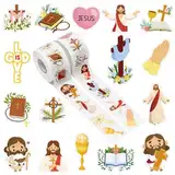 A1DIEE Jesus Christ Aufkleber Rolle - 1000 Stück Religiöse Muster Selbstklebende Roller Sticker Belohnungsaufkleber DIY Vinyl Siegelaufkleber für Scrapbooking Laptop Party Tasche