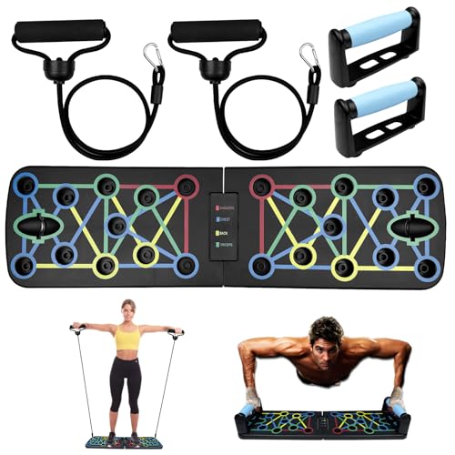 Traxenta Liegestütze Brett Faltbares, Liegestütze Griff, Liegestützbrett Tragbar, Liegestütz, Liegestützplatte, Liegestütz-Trainingsbrett mit 2 Elastisches Widerstandsseil für Muskeltraining Fitness