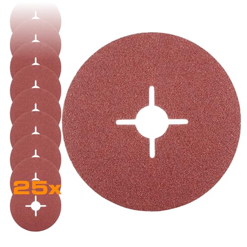 RHODIUS KFS | 25 Stück Ø 125 mm K60 Fiberscheiben | für Winkelschleifer | Schleifscheibe Metall | Fiberschleifscheibe, Schleifblatt