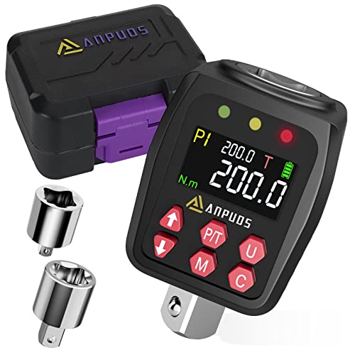 ANPUDS Digitaler Drehmomentadapter, 1/2 Zoll 10-200 Nm Drehmomentadapter Set mit Voreingestellter, Lagerung, Summer, LCD-Anzeige, ± 1% Fehlergenauigkeit, 1/4" 3/8" Adapter für Auto, Motorrad, Fahrrad