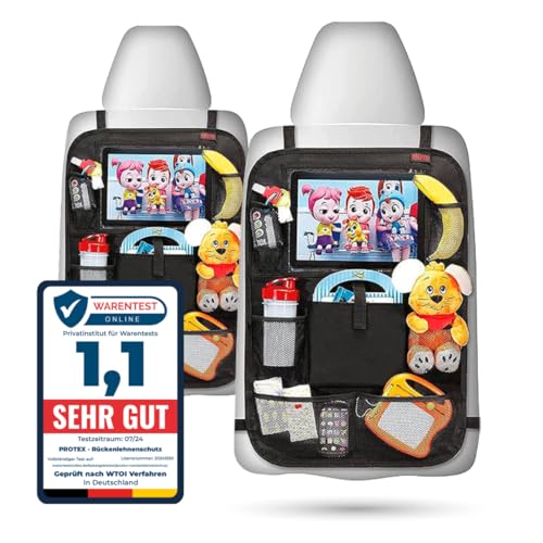 PROTEX Premium 2er Rückenlehnenschutz Auto Kinder, Auto Rücksitz Organizer, Auto Organizer, wasserabweisender Rücksitzschoner Kinder mit Tablet Fach (Schwarz)