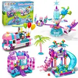 HOGOKIDS Mädchen Freizeitpark Rutsche Bausatz - 684 Stücke Friends Ice Cream Truck Baukasten 4 IN 1 Modell Prinzessin Wasserpark Spielzeug Christmas Geschenk für Kinder Mädchen 6 7 8 9 10 Jahre alt